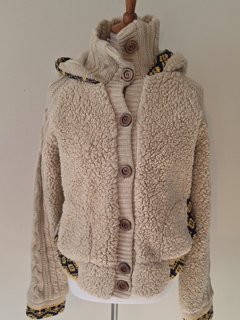 Jack BB Dakota Cozy Cream/ Tan  Knit Hoodie Jacket with Button Details